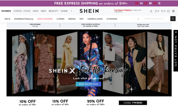 Shein's website