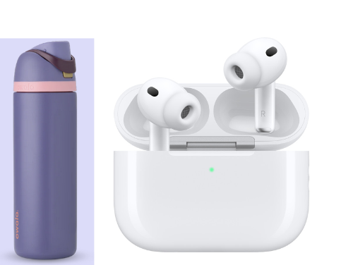 water bottle and headphones