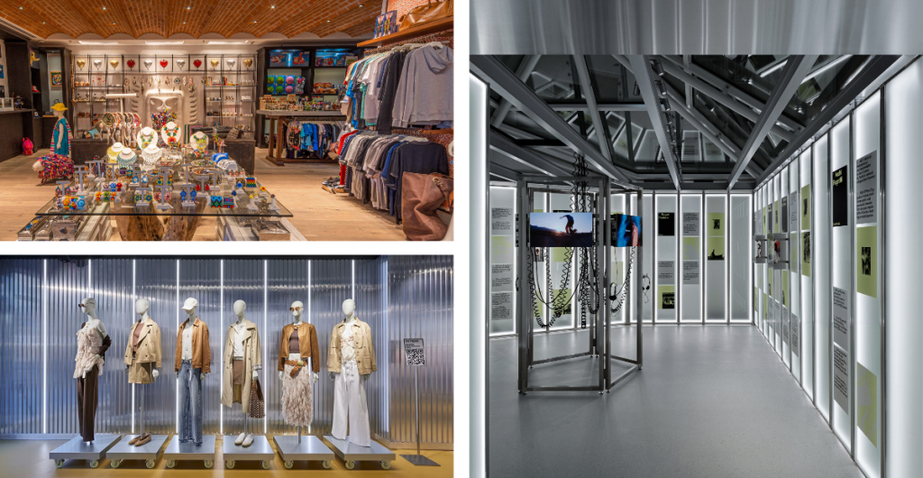 inside of a clothing and accessories store and mannequins