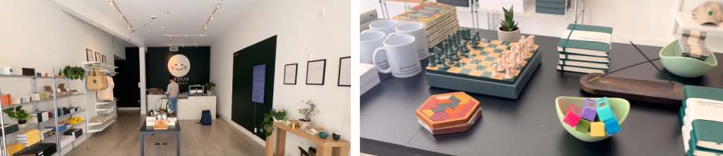 the inside of a store and items on a table