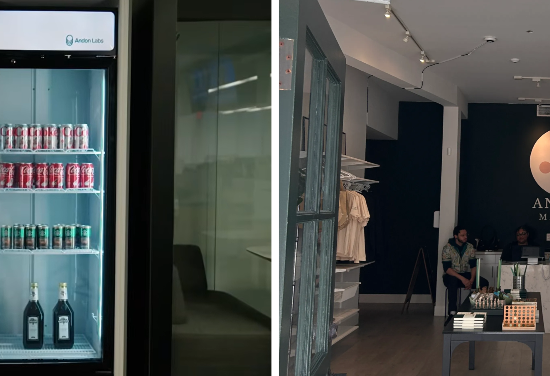 a vending machine and the interior of a store