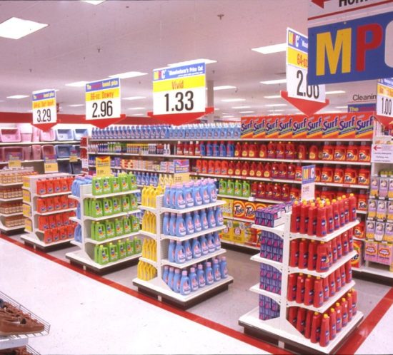 aisles of cleaning products